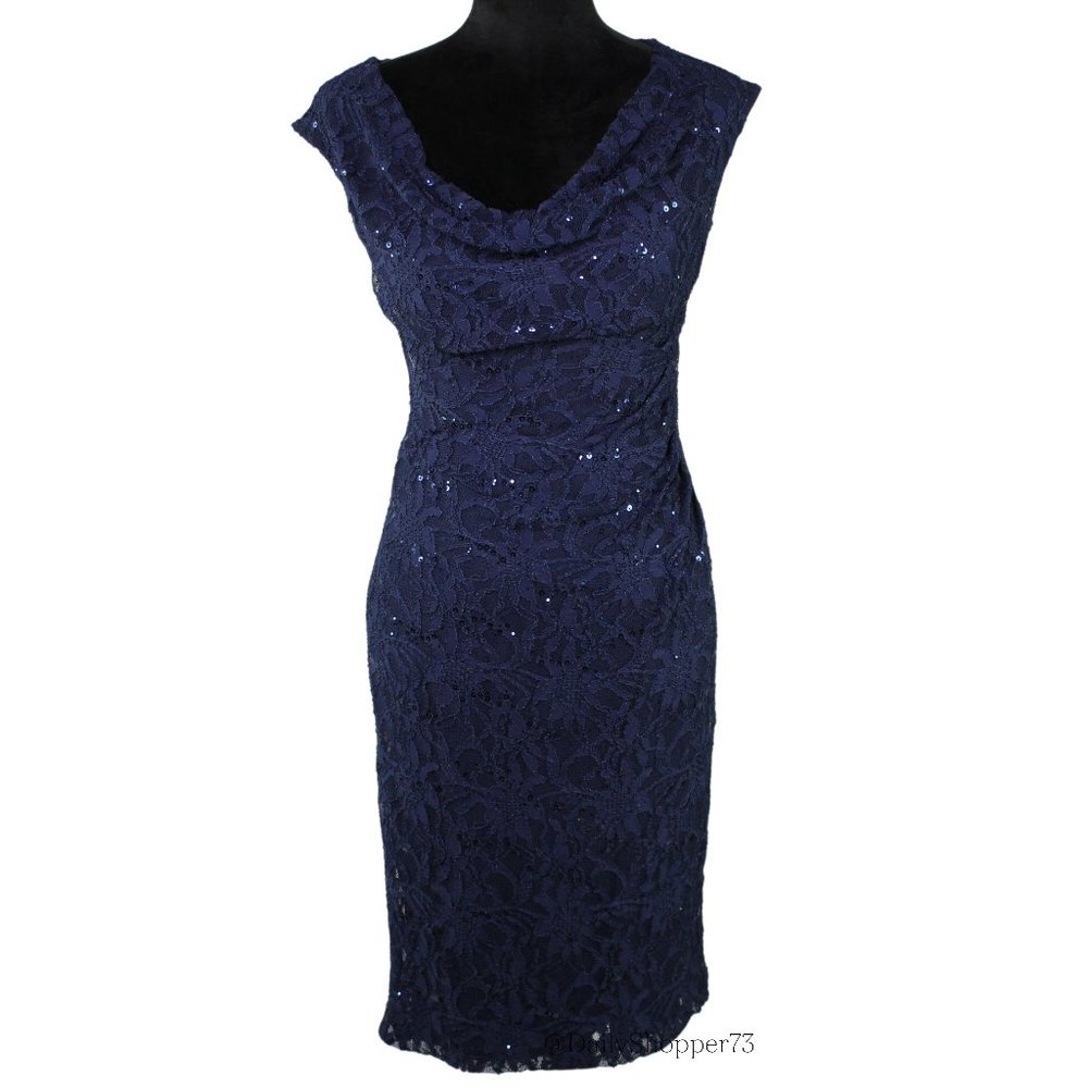 Lauren Ralph Lauren Navy Blue Lace Midi Dress